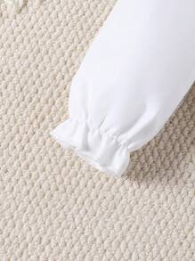 Girls' Peter Pan Collar Long Sleeve Shirt & Plaid Skirt 2pcs Set,Cute Outdoor Outfit For Spring/Autumn