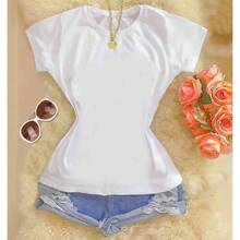 Women's Basic Viscolycra Blouse Round Neck Baby Look Short Sleeve - 白色 - 查看 2