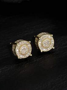 2 chiếc khuyên tai tròn bằng đồng tối giản Cubic Zirconia, quà tặng trang sức thời trang đa năng cho cả nam và nữ - Hoa tai - Xem 13