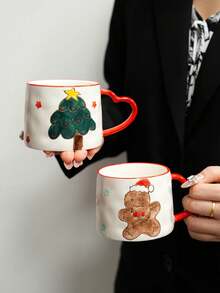 1 件圣诞陶瓷杯，欧洲节日图案礼品咖啡杯，带雪花和圣诞树的可爱少女陶瓷杯，心形创意手绘咖啡杯，圣诞礼物 - 彩色 - 查看 6