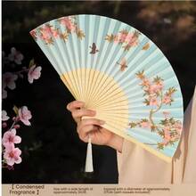 1 件便携式折扇，花卉图案，流苏装饰，中式丝绸扇，女士手持折扇 - 彩色 - 查看 8