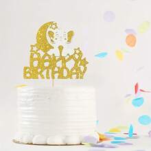 1pc Elephant Happy Birthday Cake Topper/Baby Children 1st Birthday Zoo Cake Decor/Baby Shower/Cute Elephant Wild Animal Theme Birthday Party Decorations - Gold Glitter - Multicolor - View 5
