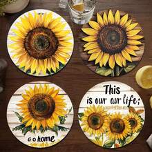 1套/4件/6件夏季向日葵和图案图案硅藻泥杯垫，咖啡杯垫，家庭和餐厅多场合装饰，节日送礼，餐桌装饰，野餐装饰，主题派对装饰。