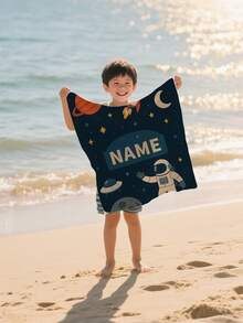 1 件 26*18 英寸定制沙滩巾，带有魔法、太空、糖果、运动、自然、海洋图案，以独特字体印有个性化名称，适合夏季旅行、海滩旅行、日光浴、防风 - 彩色 - 查看 3