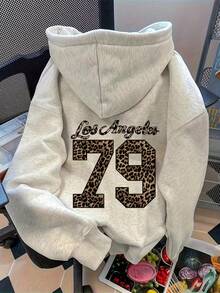 Sudadera Con Gorro Bolsa Estampado 79 Los Angeles Animal Print Mujer Manga Larga - Gris - Ver 1