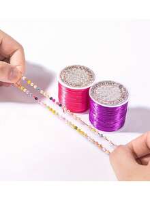 50米/1968.5英寸弹力绳，用于制作手链 - 0.8毫米弹力绳，带闪亮水晶，涤纶-氨纶混纺，适用于珠宝串珠、派对气球装饰 - 结实的小结，光泽如新，绳子手链 - 彩色 - 查看 5