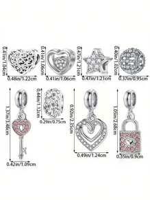 9 件优雅时尚心形、星星、钥匙、爱情锁串珠吊坠 DIY 装饰手链、项链、耳环、珠子、吊坠、饰品、创意配饰