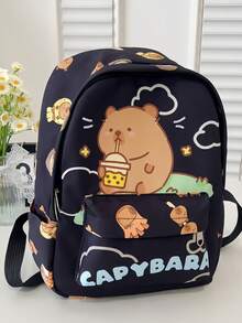 1pc Cute Capybara Backpack - Cartoon Animal Print, Casual Style, Back To School Backpack, With Zipper Closure And Adjustable Shoulder Strap, Suitable For School And Travel - Multicolor - View 12