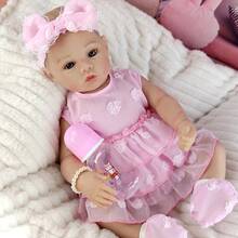 1pc Soft Cloth Body Half Glue Simulation Dolls 46cm Pink Dress Cute Reborn Doll Playing House Accompanying Toys Birthday Gifts