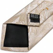 Silk Floral Necktie Set With Tie Clip, Handkerchief & Cufflinks - Champagne Paisley - View 11