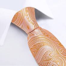 Conjunto de corbata de seda con estampado floral, incluye pinza de corbata, pañuelo y gemelos - Coral Paisley - Ver 7