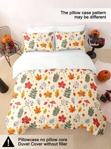 3pcs/Set Halloween Maple Leaves Pumpkin Digital Print Duvet Cover Set(1 Duvet Cover & 2 Pillowcase)Soft And Skin-Friendly Duvet Cover Bedding Set For Home, All Season Bed Sheets Set Halloween Gift - Multicolor - View 4