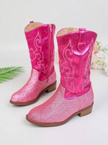 Autumn/Winter New Children's Boots, Embroidered Fashion Western Cowboy Boots, Pointed Toe Chunky Heel Lightweight Stylish Ankle Boots, Suitable For Older Kids Girls Outdoor, Party, Play