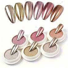 6 Peças Conjunto de Pó de Unha Cromado Efeito Pérola Branca Y2K, Pó Metálico Prateado de Efeito Espelhado Holográfico para Unhas de Resina e Arte de Unhas, Decoração de Argila Macia - Multicolorido - Visão 10