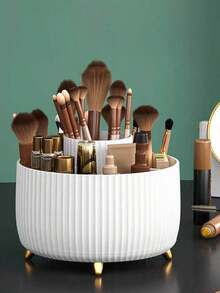 1pc Desktop Rotating Makeup Organizer Box, Stationery Storage Box, Pen Holder, Cosmetic Display Rack, Multi-Functional Makeup Brush Holder, Plastic Cosmetic Brush Storage Box - Multicolor - View 4