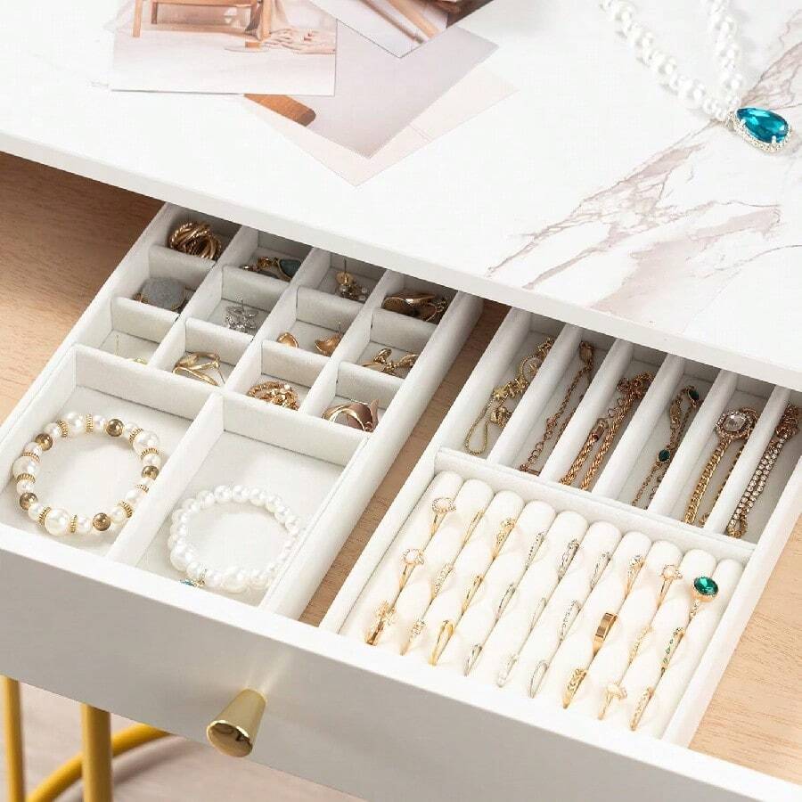 2 件天鹅绒隔层首饰收纳盒，耳环耳环戒指手链分隔托盘，防刮珠宝收纳盒，奢华梳妆台化妆收纳盒（不含摄影道具，多种颜色可选） - 彩色 - 查看 1