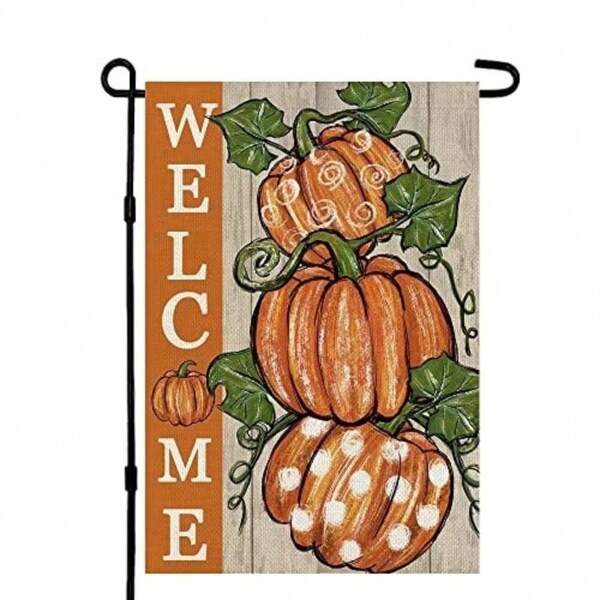 1Pc Fall Thanksgiving Pumpkins Garden Flag 30x45 Cm Polka Dots Small Double Sided For Outside Burlap Welcome Yard Autumn Flag - Multipurpose, Polyester Fabric, No Electricity Required