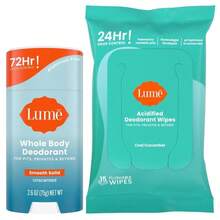 Lume Whole Body Deodorant - Smooth Solid Stick &Amp; Flushable Deodorant Wipes - Doctor Developed - Aluminum Free, Baking Soda Free, Skin Loving - 26 Ounce (Soft Powder) 15 Count Wipes (Cool Cucumber) - Dưa chuột không mùi & mát - Xem 1