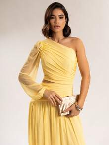 Long Dress For Bridesmaids Wedding Graduation One Elegant Sleeve - Kuning - View 4