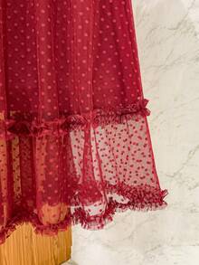 Ruffle Tulle Skirt With Polka Dots And Loose Evangelical Godet - Burgundy - View 2