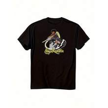 Men'S CoryxKenshin Graphic Tee - 100% Cotton, Short Sleeve, Round Neck - Comfortable & Casual All-Season Wear, Machine Washable, Black With Animated Character Design - 白色 - 查看 1