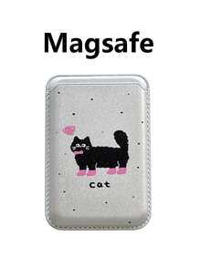 银色磁性猫咪卡包钱包贴纸适用于磁性手机壳