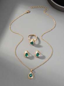 1set Vintage Luxury Elegant Rhinestone Water Drop Earrings, Necklace & Ring Jewelry Set For Women, Suitable For Festival, Birthday, Date, Dance, Party, Holiday, Shopping, Daily Work