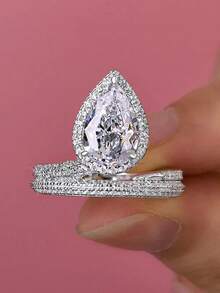 1 Chiếc Nhẫn Giọt Nước Hình Quả Lê Màu Bạc Sang Trọng Tinh Tế Cho Nữ Đính Đá Zirconia Tròn Nhỏ Sáng Bóng Hình Học Mở Ngón Tay Có Thể Điều Chỉnh Nhẫn Cưới Cô Dâu Tiệc Cưới Tiệc Cưới Kỳ Nghỉ Quà Tặng Trang Sức - Bạc - Xem 3