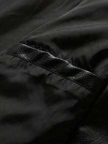 Men's Faux Leather Skull Print Jacket, Zipper Closure Stand Collar Motorcycle Bomber Jacket, Men's Black & White Contrast PU Leather Coat - Black - View 9