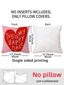 1 件“这是我的快乐之地”手绘心形装饰枕套，45x45 厘米 - 柔软舒适，仿毛绒面料，数码单面印花，可机洗，拉链开合，适用于沙发、客厅、卧室、办公室装饰 | 俏皮的口号设计 | 拉链枕套，装饰性抱枕 - 粉色 - 查看 2