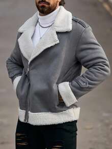 Chaqueta de manga larga con forro de gamuza y felpa para hombres, forro grueso y cálido, con cremallera, color gris claro, adecuada para uso casual, ir al trabajo, actividades al aire libre, uso diario, regalo para novio/esposo, otoño/invierno