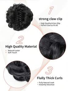 1 pièce Pince à chignon en désordre avec vague de griffes pour cheveux bouclés, pince à queue de cheval en pince à cheveux en synthétique convenant aux femmes - Noir naturel - Noir - Voir 4