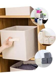 6 件/3 件/1 件无盖方形收纳盒，可折叠布艺家居收纳盒，适用于衣物和家居用品 - 米色 - 查看 16