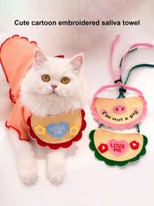 Knitted Cartoon Embroidered Bib For Pet Dogs And Cats, Cute And 3d Design