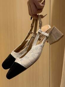 Women's Color Block Square Toe Adjustable Buckle Design Fashion High Heels - Beige - View 3