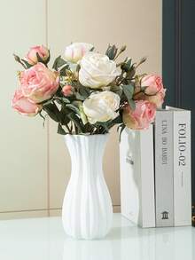 1/2pcs Ceramic Look Plastic Composite Vase, Unbreakable Vase, Height 7.8 Inch Plastic Vase, Simple Tabletop Vase, Dried Flower Vase For Pampas Grass Decoration And Artificial Flower Vase For Home Decor, Bohemian Vase For Wedding Party Table Home Decor Room Decor Glass Vase - White - View 7