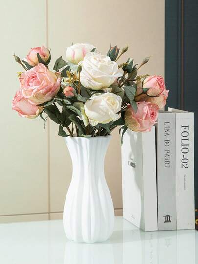 1/ Ceramic Look Plastic Composite Vase, Unbreakable Height 7.8 Inch Tabletop Dried Flower Vase Pampas Grass ation Artificial Home Bohemian Wedding Tafel Room Glass view 6