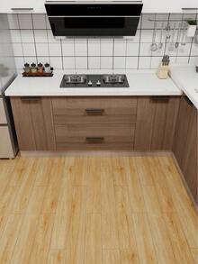 1卷米色加厚自粘地板砖贴纸(厚度:0.18毫米),防水防滑乙烯基地板贴,自粘式,适用于浴室、客厅、卧室、厨房、房车等场所,也适用于卧室和客厅,加厚防滑可移除墙纸,卧室装饰,家居装饰,厨房用品,卧室地毯 - 米黃色 - 查看 13