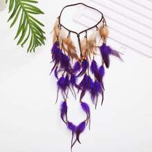 Tiara de Penas Boêmia, Cocar Hippie, Tiara de Fantasia Roxa, Acessórios de Cabelo com Penas para Mulheres, Halloween, Roupas de Praia, Acessórios de Verão - Multicolorido - Visão 4