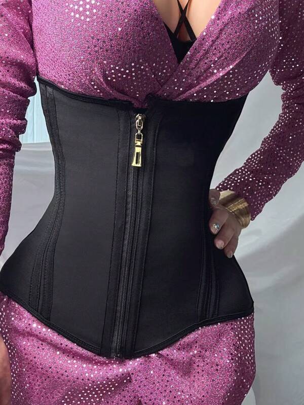 1pc Women's Fitness Shapewear With Zipper Compression Waist Trainer, High Compression Postpartum Waist Cincher, Bust Support & Tummy Control, Suitable For Various Occasions