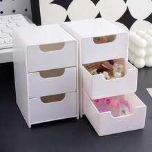 1/2 件白色三层塑料抽屉整理盒 - 设计小巧可爱，适用于文具、发夹、珠宝和化妆品 - 非常适合办公桌和家庭整理，多用途存储解决方案，简约桌面整理器，耐用塑料，办公桌整理器及配件，女士珠宝盒收纳整理器旅行必需品返校宿舍收纳秋季装饰
