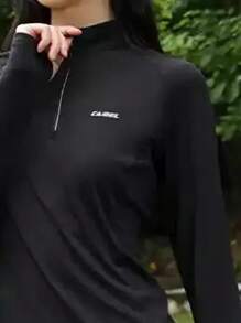 CAMEL CROWN Sports Long Sleeve Quick-Drying T-Shirt Women's Elastic Fitness Running Yoga Sweatshirt - Phantom Black - View 2
