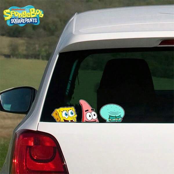 SPONGEBOB 2 pièces Autocollants réfléchissants personnalisés de bandes dessinées créatives pour la carrosserie de voiture, les fenêtres, les portes, les voitures électriques, couvrir les rayures, autocollants décoratifs pour la carrosserie