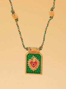1pc Fashionable Minimalist Colorful Heart-Shaped Tarot Card Pendant Necklace, Suitable For Holidays Gift And Daily Wear