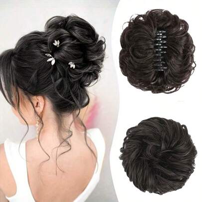 レディース用クローヘアクリップ 1個 - ブラック/ブラウン、ウェーブ、カール、ポニーテール、ヘアバンド、エクステに適しています ウィッグかつらカツラつけ毛うぃっぐ