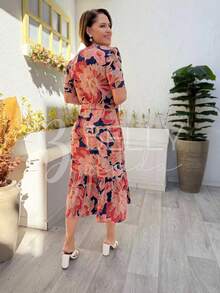 VESTIDO MIDI MALHA EVASÊ MODESTO MODA EVANGÉLICA Listrado Malha Bainha com babado Com cinto Noite Feriado Casamento Casa Night Trabalhar congresso brunch Formal e Noturno Sessão de fotos