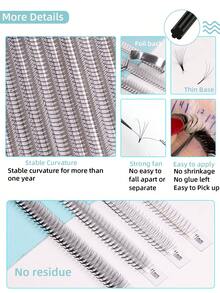 800PCS 20 Rows XXL Tray 2D Promade Volume Fans Lashes Trays Pestañas 0.10mm Thickness C D Curl 8-15mm Mix Natural Long Super Soft Handmade Fans Lashes Extensions Mega Tray Ultra Dark Pointy Thin Base Imported Korean PBT Fiber For Professional Beauty Festive Christmas - màu đen - Xem 4