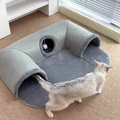 3-In-1 Cozy Cat Tunnel Bed - Play Mat & Warm Nest With Non-Slip Base For Small To Medium Cats, Rabbits & Hamsters - Game Pad And Warm Nest, With Anti Slip Base, Suitable For Small And Medium-Sized Cats, Rabbits And Hamsters | Cat Autumn And Winter Nest Bed, Cat Tunnel, For Cats To Sleep And Play; Pet Play Tunnel;