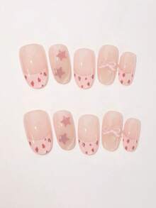 10 Stück reine handgefertigte Aufklebe-Nägel, mittelgroße Mandelform, rosa Nägel, französischer süßer und cooler, süßer Stil mit 3D-Schleifen, Katzenauge für Frauen und Mädchen, für Frühling, Sommer, Herbst, Winter, Feste, Valentinstag, Feiertage und den täglichen Gebrauch, Nagelbedarf - Pink - Übersicht 2