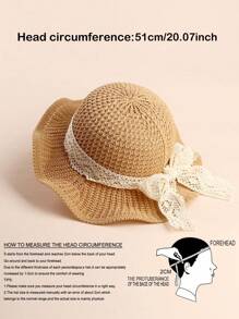 1pc Unisex Baby & Toddlers Wide Brim Knitted Lace Bow Decor Breathable Sun Hat, Casual Daily Use Spring Summer Autumn
